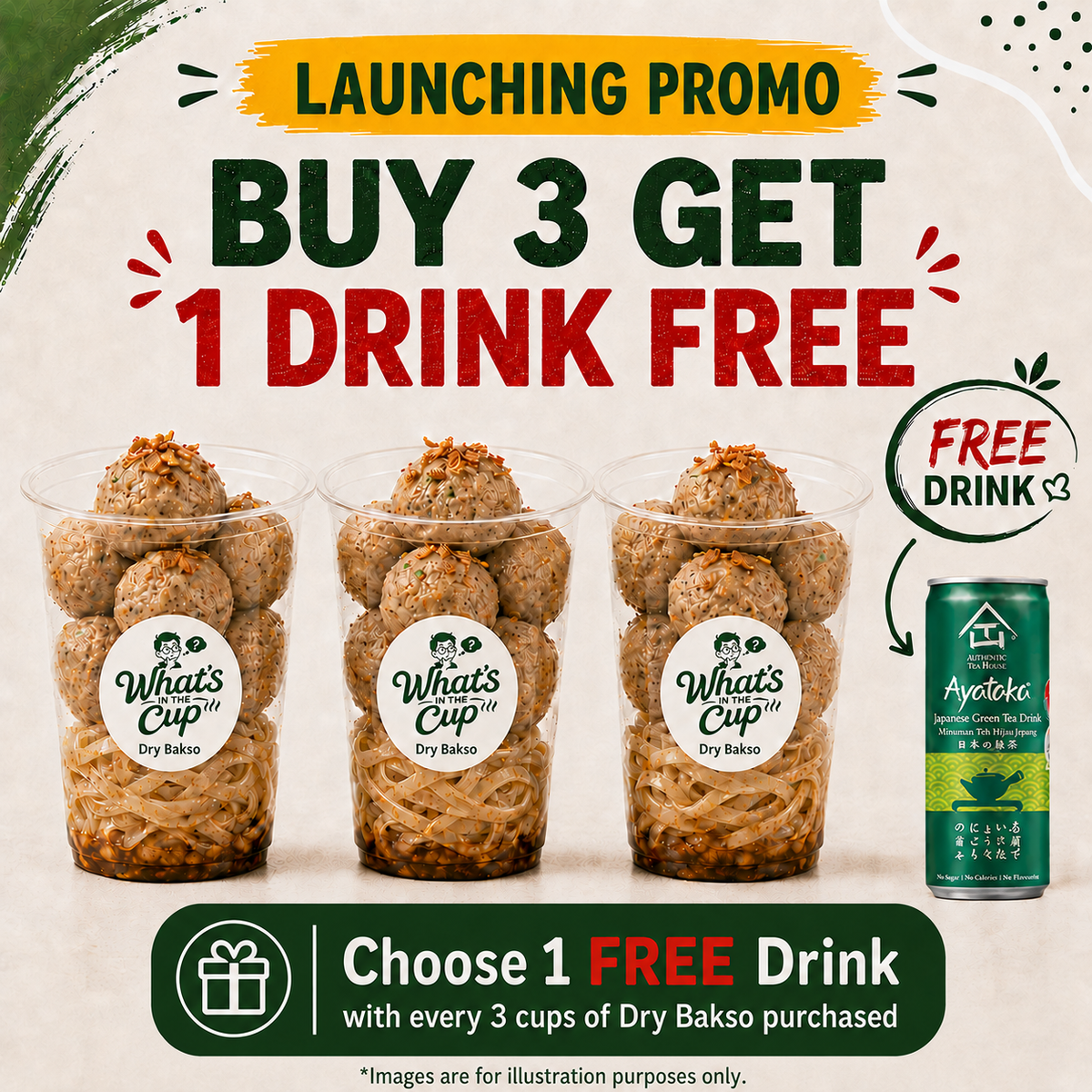 [LAUNCHING PROMO]  Set B - BUY 3 Dry Bakso GET 1 Ayataka Drink FREE*